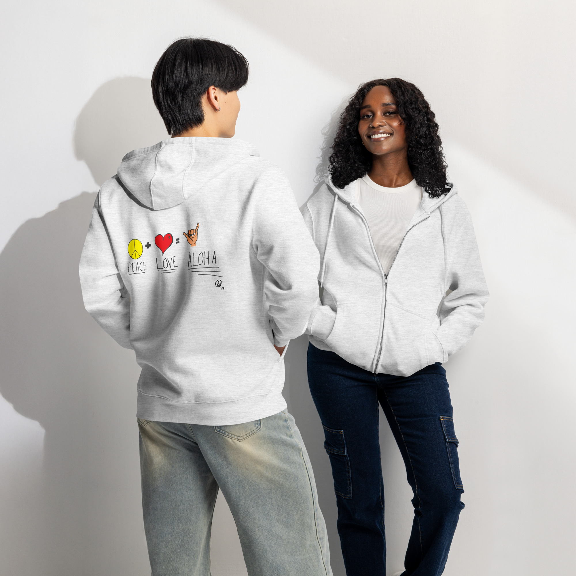 Peace Love Aloha Unisex Zip Hoodie - Light Colors