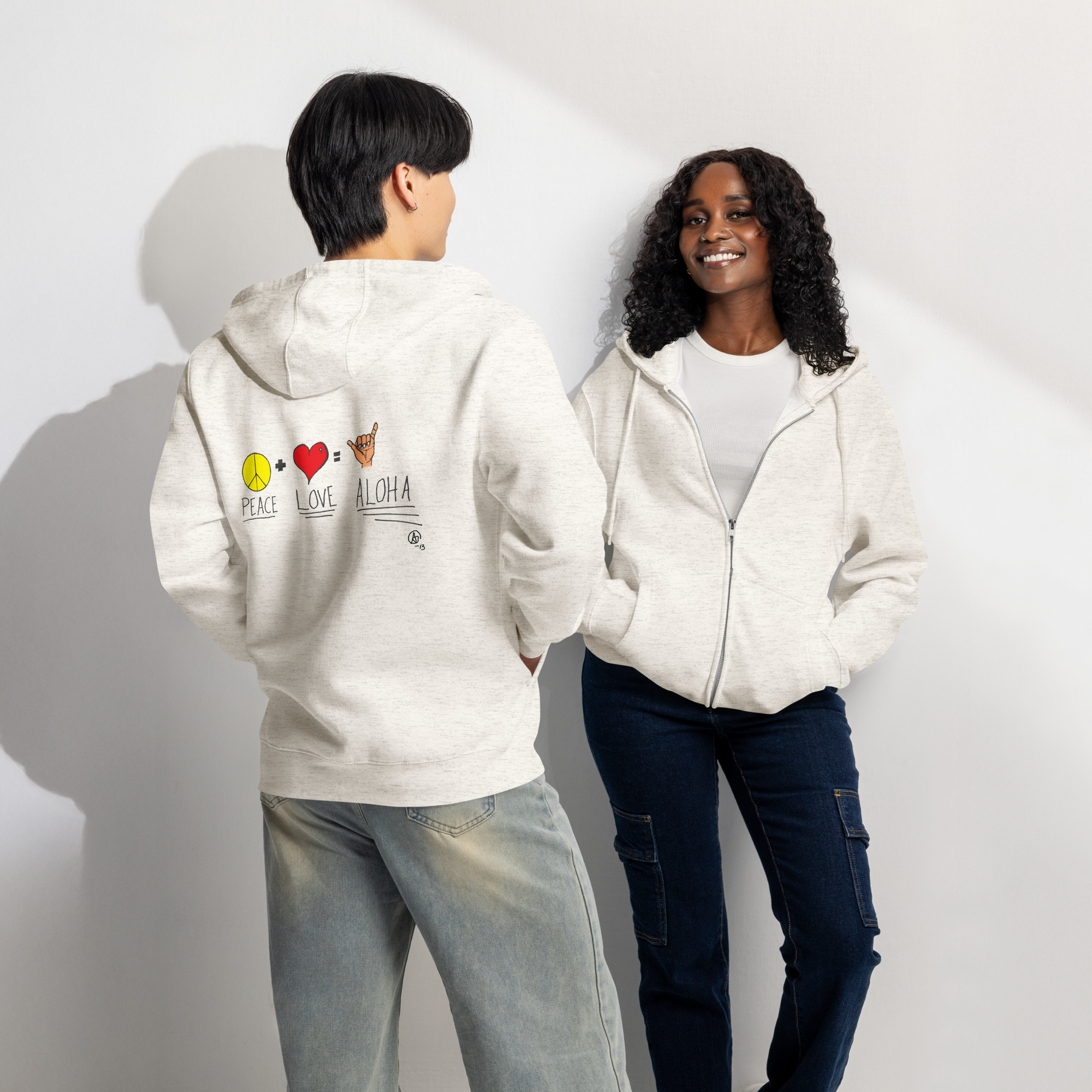 Peace Love Aloha Unisex Zip Hoodie - Light Colors - Image 3