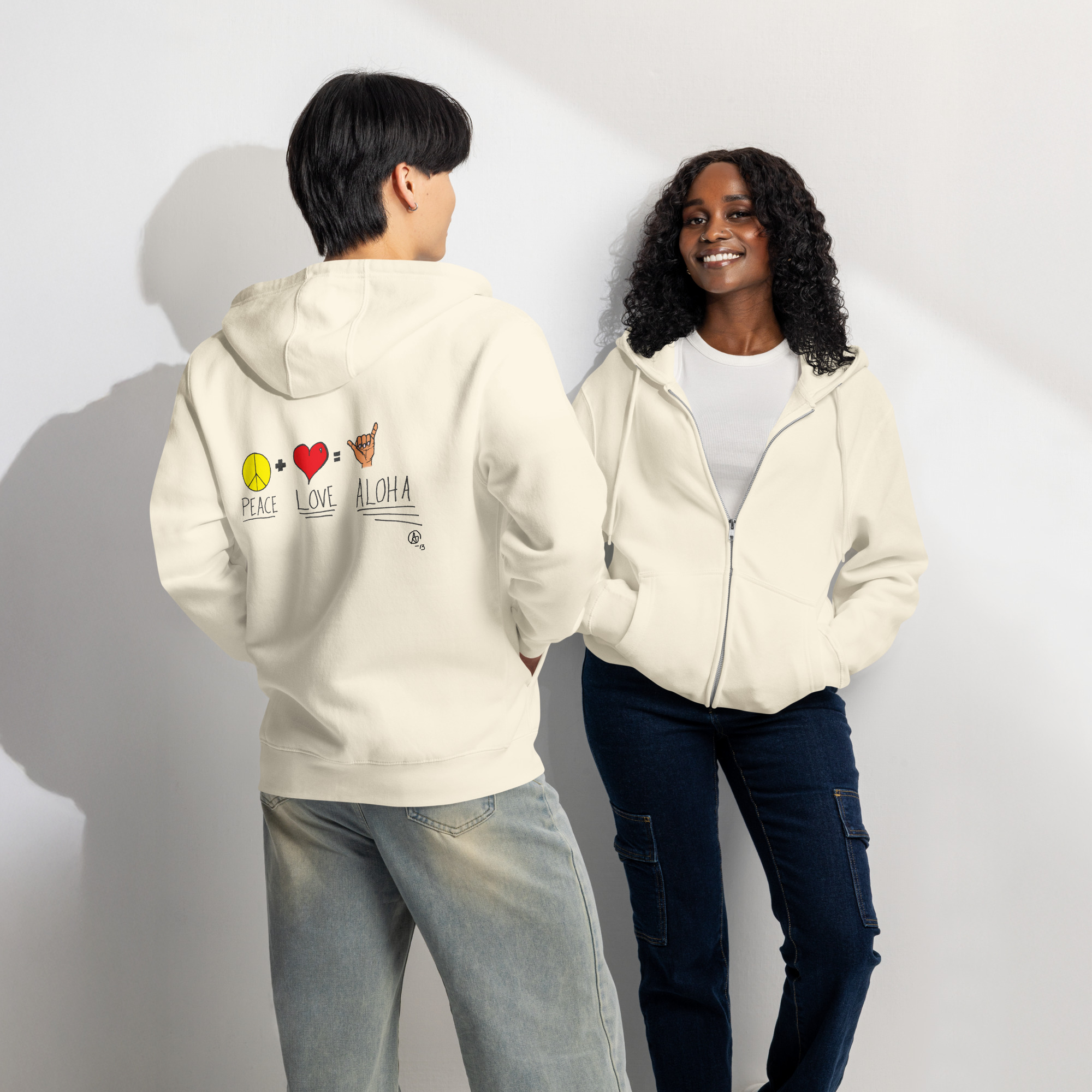 Peace Love Aloha Unisex Zip Hoodie - Light Colors - Image 4