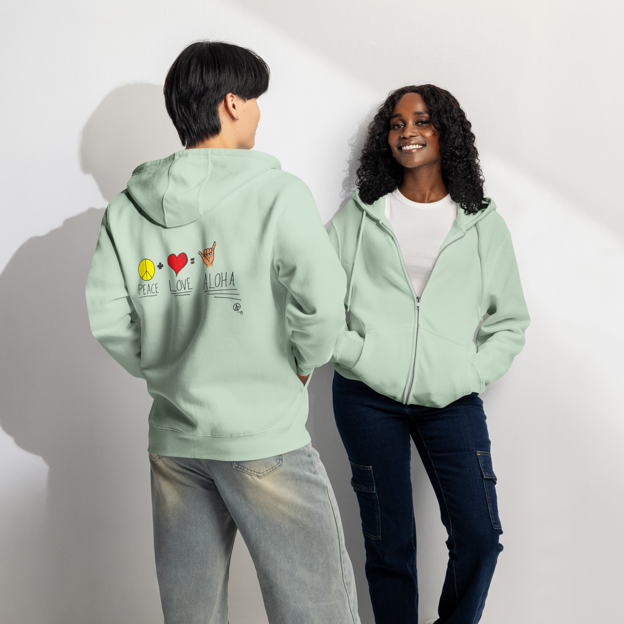 Peace Love Aloha Unisex Zip Hoodie - Light Colors - Image 2