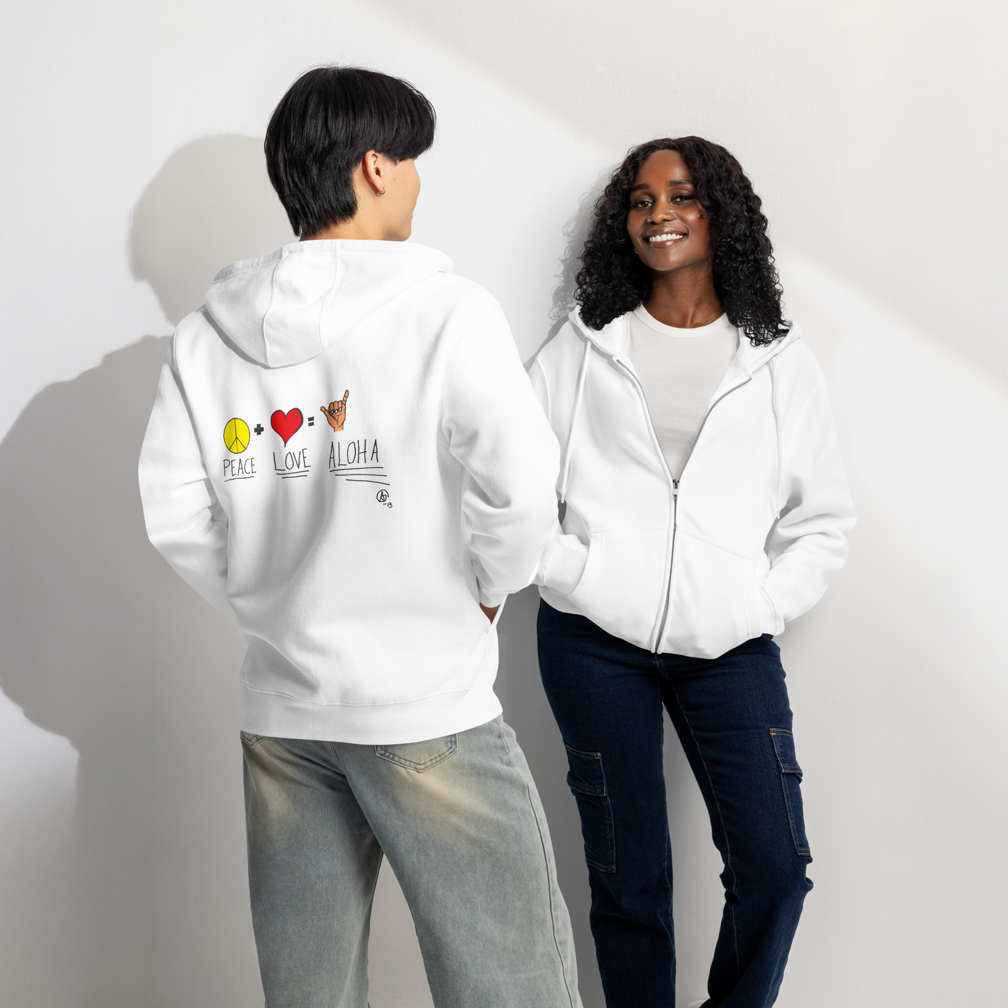 Peace Love Aloha Unisex Zip Hoodie - Light Colors - Image 5
